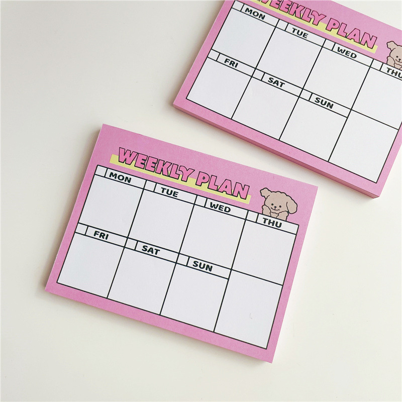 Meal Plan Notepad - Karikatür sevimli köpek yavrusu pembe haftalık