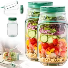 Meal Prep Jar Salad - Yan Açıklığı Olan Taşınabilir Salata Kavanozu,